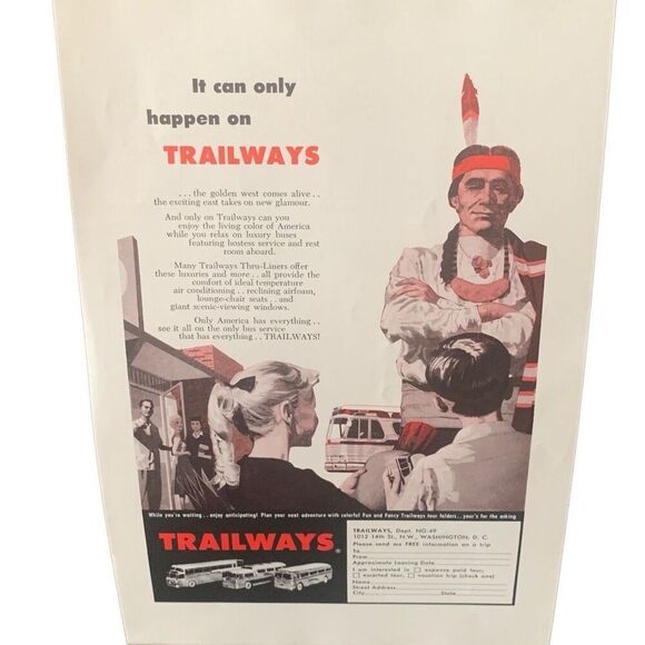 Vintage 1959 Trailways It Can Only Happen On Ad Advertisement - Picture 1 of 4